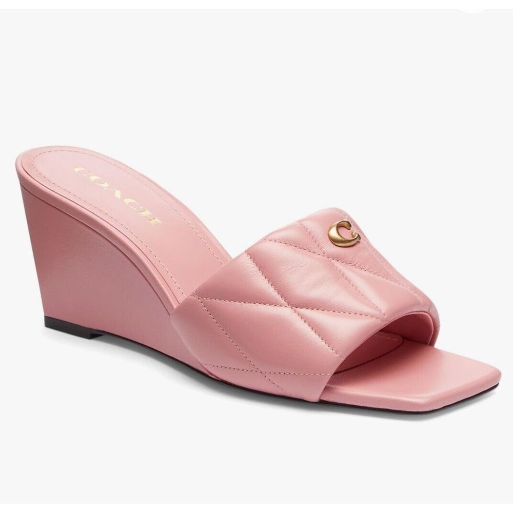 Coach Pink Quilted Leather Wedge Slide Sandals